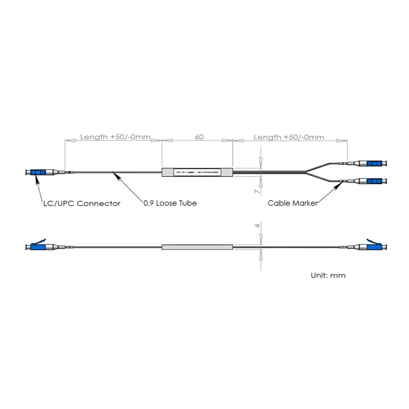 1 * 2 PLC Splitter бо пайвасти LC / UPC